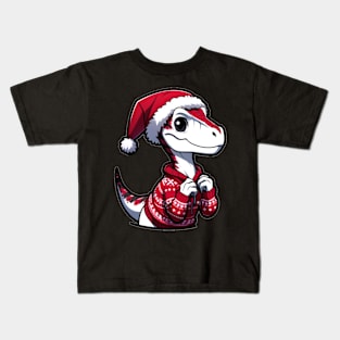 Christmas Dinosaur Velociraptor Kids T-Shirt